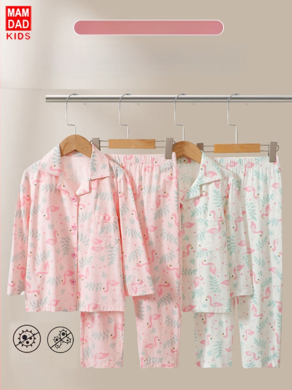 Vaikų Lycra medvilnės pižamos komplektas, unisex, visiems sezonams, ilgomis rankovėmis ir ilgomis kelnėmis, 95% medvilnė, kvėpuojantis, antibakterinis, drėgmės valdymas