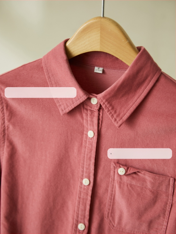 Moteriški medvilniniai marškiniai su švelnia šlifavimo paviršiumi, ilgomis rankovėmis, apykaklė su reveru, kišenės, laisvas kirpimas, rudens 2025 išleidimas