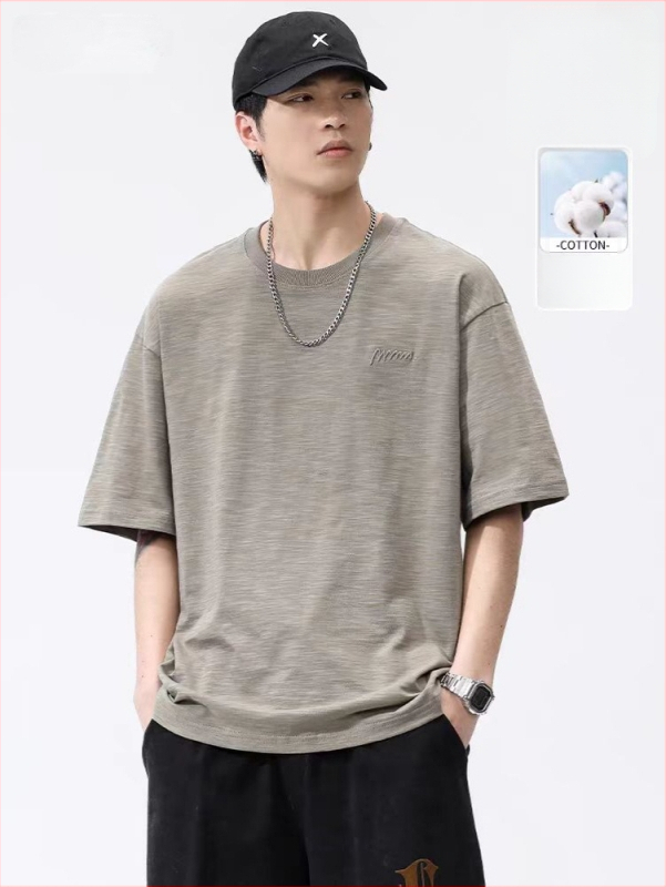 Laisvo kirpimo trumpom rankovėm T-shirt iš slub medvilnės, apvali kaklo linija, 100% medvilnė