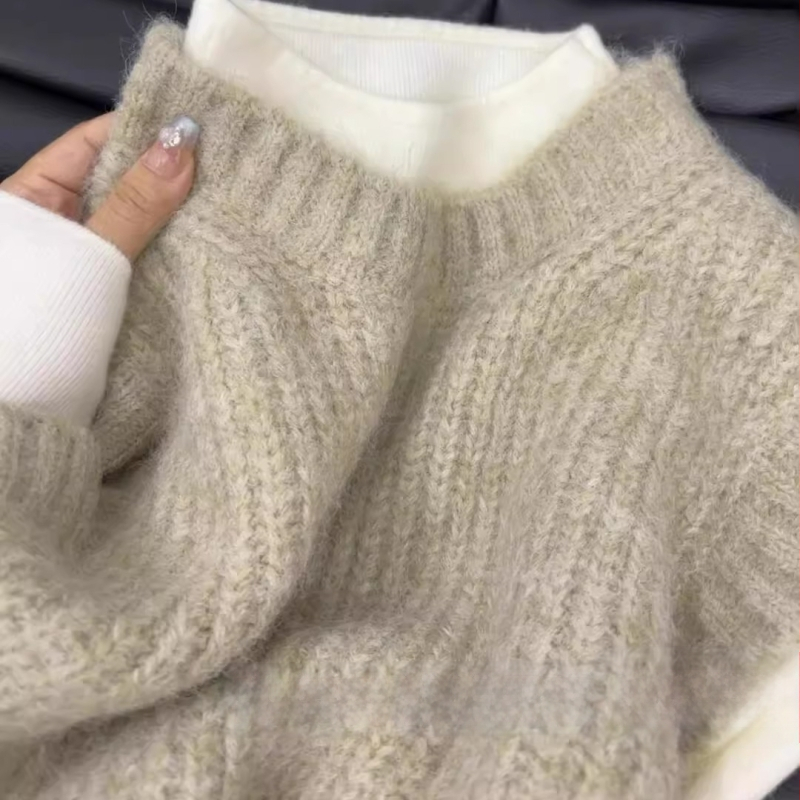 Moterų megzta liemenė, Royal Sister stilius, apvalus kaklas, ilgis 50–65 cm, vienos spalvos, ruduo 2025