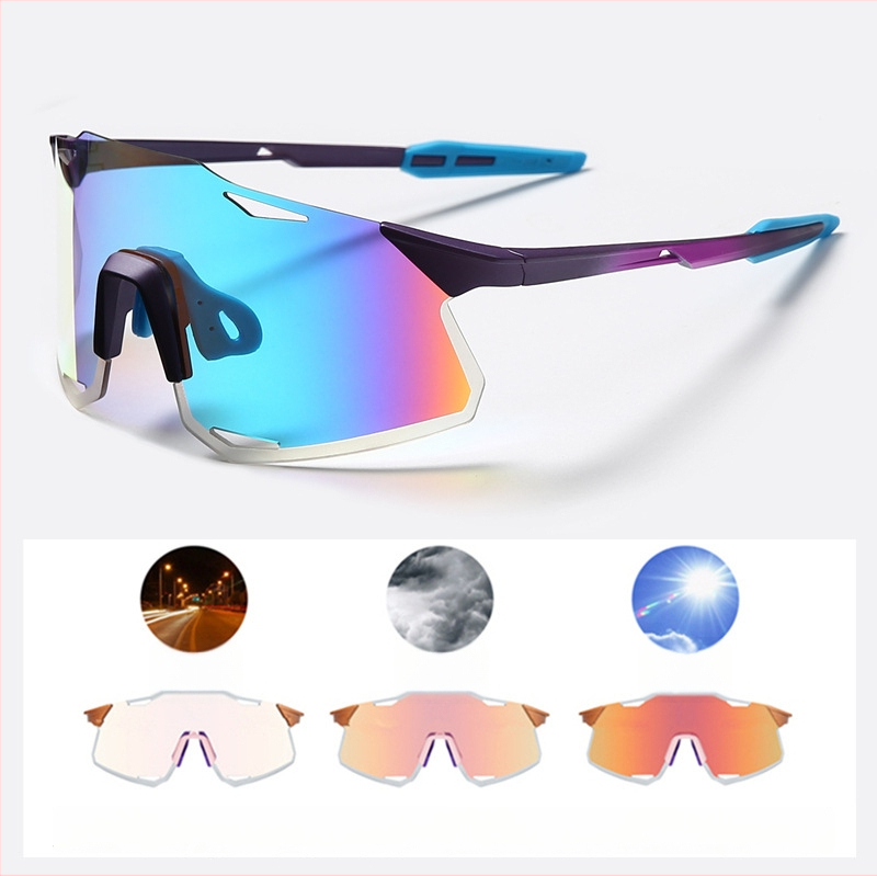 Dviračių akiniai UV400, vėju atsparūs, keičiančių spalvų lęšiai, suderinami su dioptriniais akiniais, reguliuojami nosies pagalvėlės (Modelis S5)