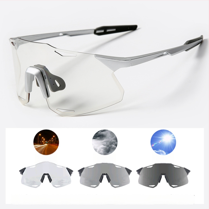 Dviračių akiniai UV400, vėju atsparūs, keičiančių spalvų lęšiai, suderinami su dioptriniais akiniais, reguliuojami nosies pagalvėlės (Modelis S5)