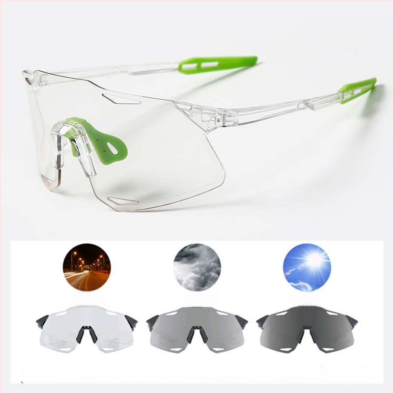 Dviračių akiniai UV400, vėju atsparūs, keičiančių spalvų lęšiai, suderinami su dioptriniais akiniais, reguliuojami nosies pagalvėlės (Modelis S5)