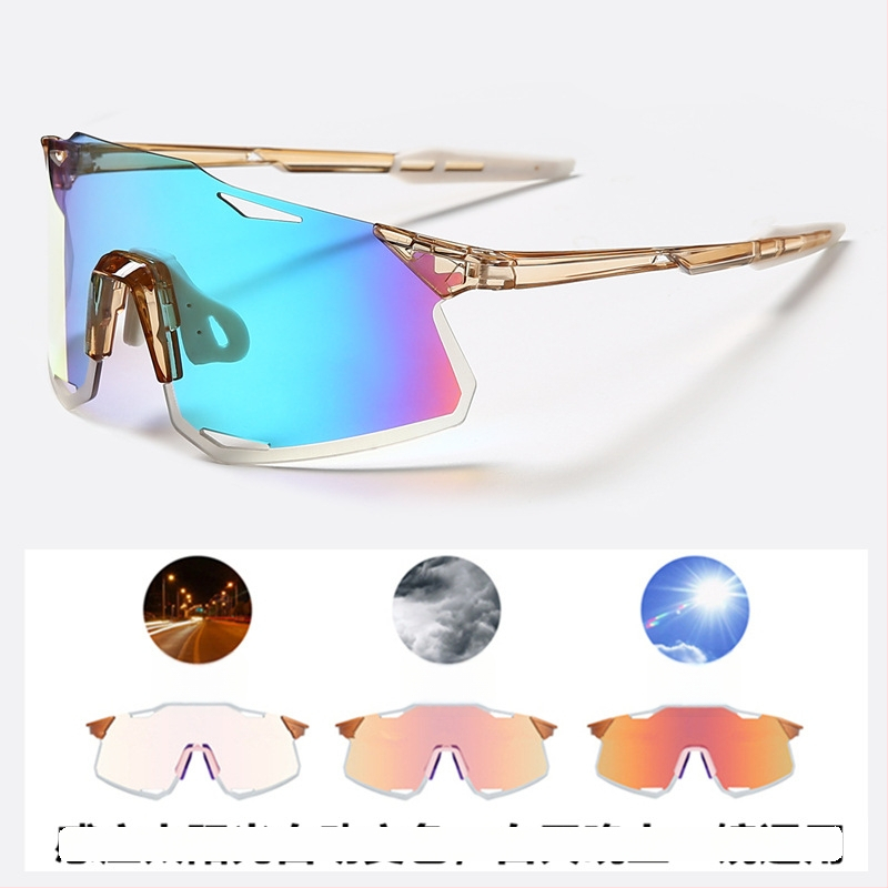 Dviračių akiniai UV400, vėju atsparūs, keičiančių spalvų lęšiai, suderinami su dioptriniais akiniais, reguliuojami nosies pagalvėlės (Modelis S5)