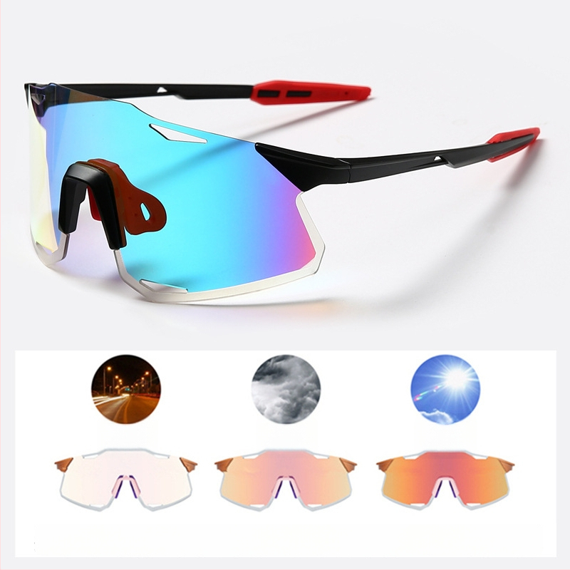 Dviračių akiniai UV400, vėju atsparūs, keičiančių spalvų lęšiai, suderinami su dioptriniais akiniais, reguliuojami nosies pagalvėlės (Modelis S5)