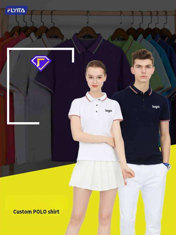 Polo marškiniai su pritaikytu išsiuvinėtu logotipu, korėniškojo versijos stilius, laisvas kirpimas, trumpomis rankovėmis, medvilnės audinys