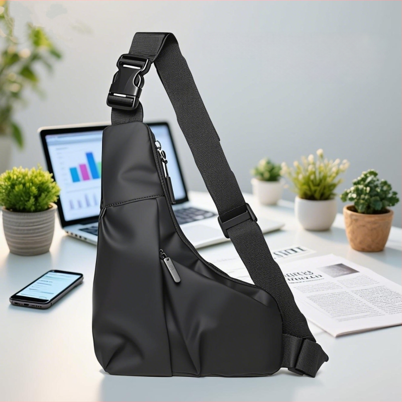 Vyrų krūtinės krepšys su priešvagystės funkcija, trikampio dizainas, vandeniui atsparus, itin lengvas, išplečiama talpa