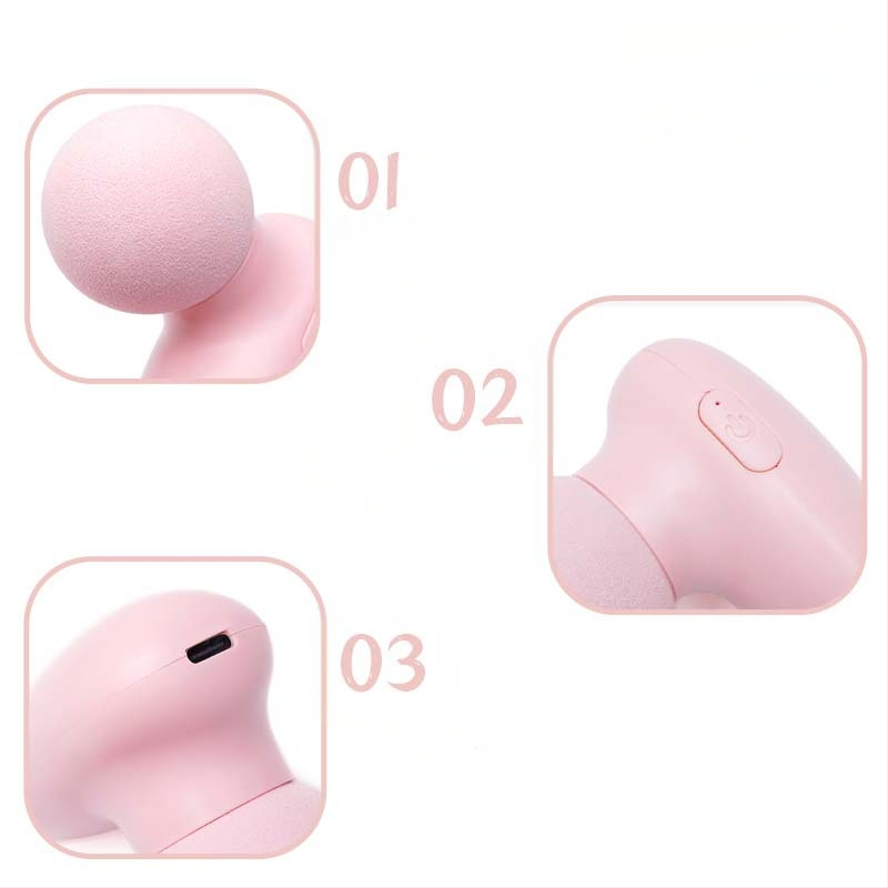 Mini masāžas ierīce ar iekšēju akumulatoru, birstmotoru, daudzpakāpju ātrumi, līdz 5. ātrumam vai augstāk, 1 galviņa, akumulatora darbības laiks 1-3 stundas, trokšņi 46-70 dB