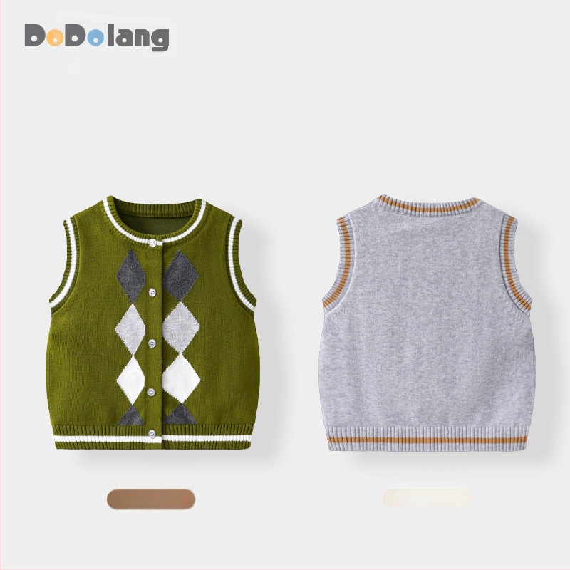 Unisex puuvillane kootud vest kevad-sügis, kardigan-stiil, teemant-ruuduline muster, 100% puuvill, nupuvõtmega sulgemine