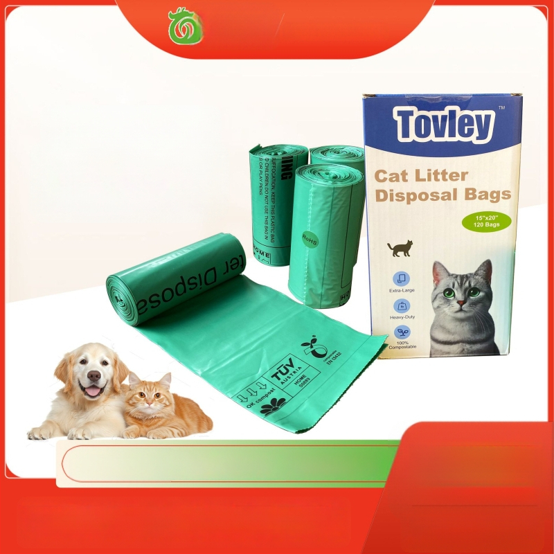 Biologiškai skaidūs augintinių išmatų maišeliai – ritinėliai, katėms ir šunims, plokščios atidarymo angos dizainas, įprasta storis