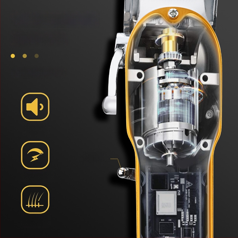 Matu griezējs ar LCD displeju, jaudīgs brush motors (iekšējā akumulatora 1200–2000 mAh; nerūsējoša tērauda griešanas galva)