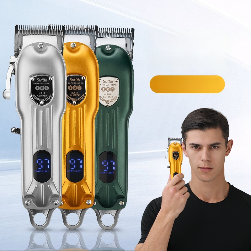 Matu griezējs ar LCD displeju, jaudīgs brush motors (iekšējā akumulatora 1200–2000 mAh; nerūsējoša tērauda griešanas galva)