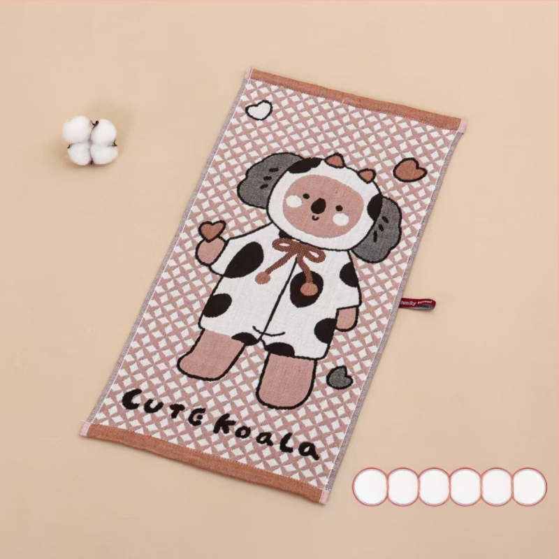 Keturių sluoksnių medvilninis vaikų rankšluostis, animacinių filmų serija, 50 g, daugiasluoksnė siūlų pynė, Jacquard audinys, logotipo atspausdinimas galimas