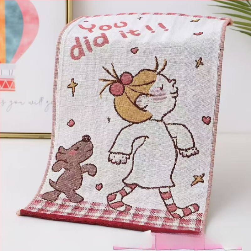 Keturių sluoksnių medvilninis vaikų rankšluostis, animacinių filmų serija, 50 g, daugiasluoksnė siūlų pynė, Jacquard audinys, logotipo atspausdinimas galimas