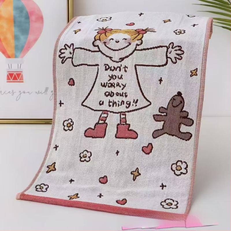 Keturių sluoksnių medvilninis vaikų rankšluostis, animacinių filmų serija, 50 g, daugiasluoksnė siūlų pynė, Jacquard audinys, logotipo atspausdinimas galimas