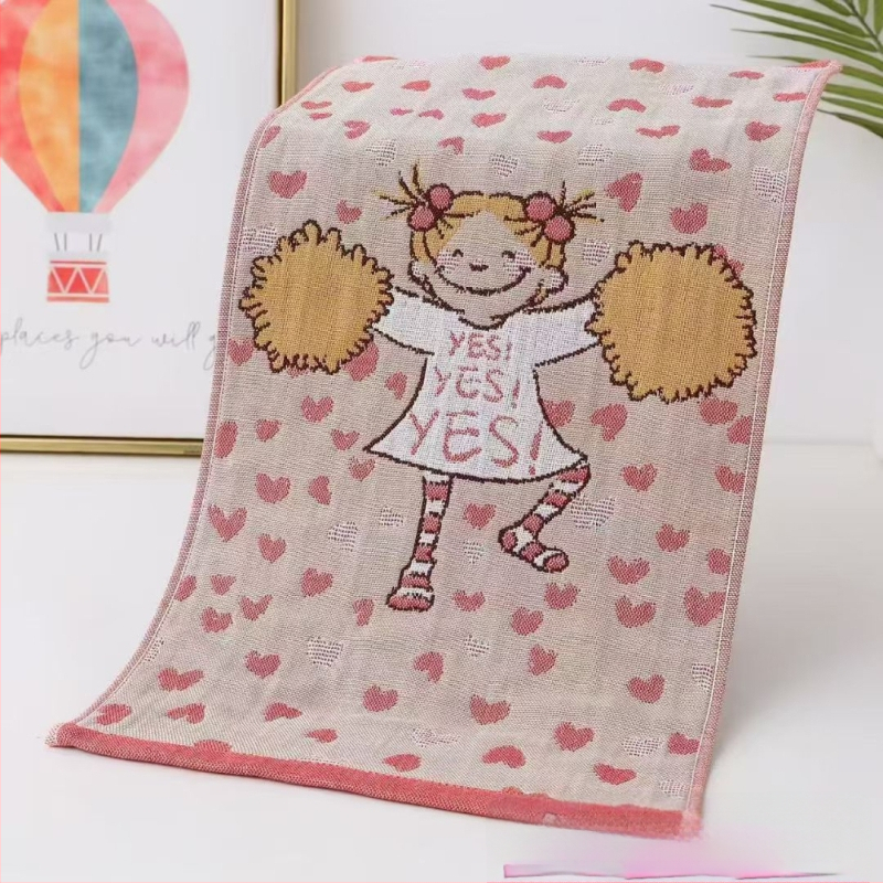 Keturių sluoksnių medvilninis vaikų rankšluostis, animacinių filmų serija, 50 g, daugiasluoksnė siūlų pynė, Jacquard audinys, logotipo atspausdinimas galimas