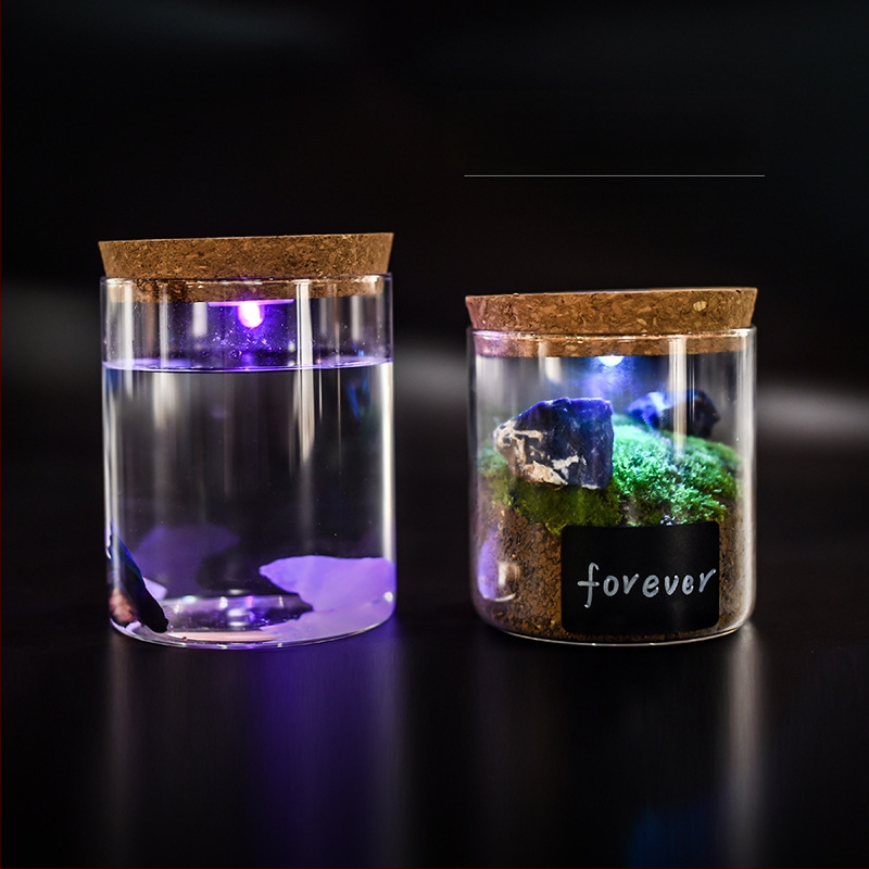 Valgustusega klaasist hoiukarp borosilikaatklaasiga - kõrge läbipaistvus, kork-kaas, käevõrude kuvamiseks, tolmukaitse