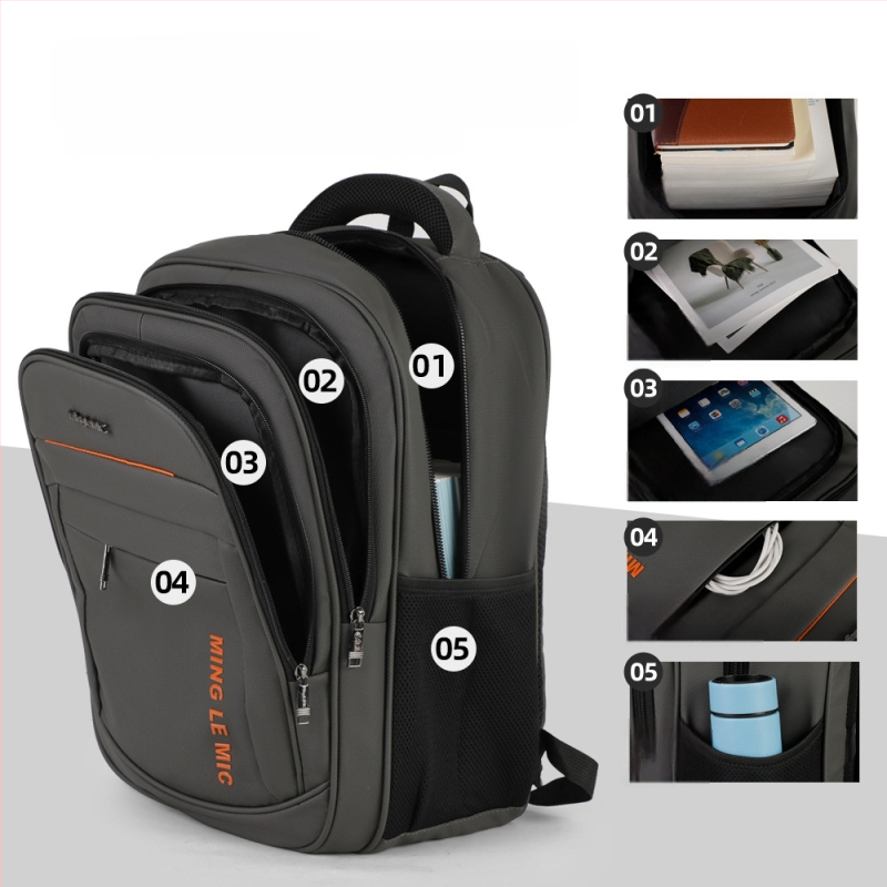 Didelės talpos nešiojamojo kompiuterio kuprinė – vandeniui atspari PVC apdaila, 36–55 L, verslo kelionėms, poliesterio audinys, oro pagalvių petnešos.