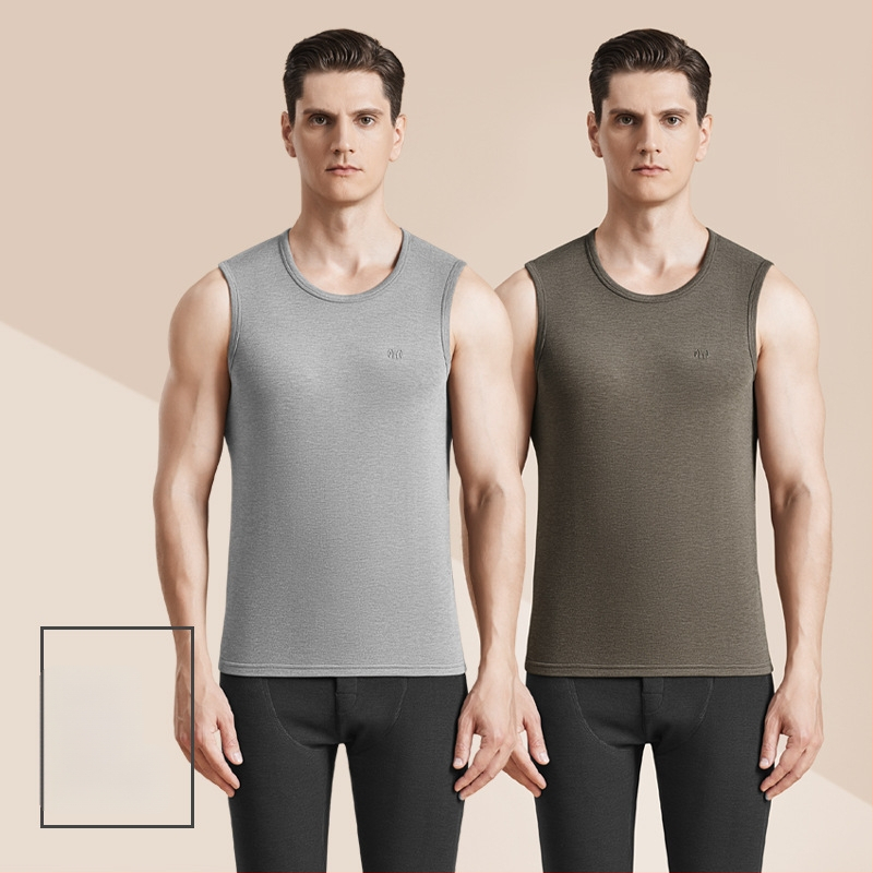 Meeste termiline villane vest antibakteriaalse kahepoolse veluuriga, paks 3-kihiline konstruktsioon, ümmargune kaelus