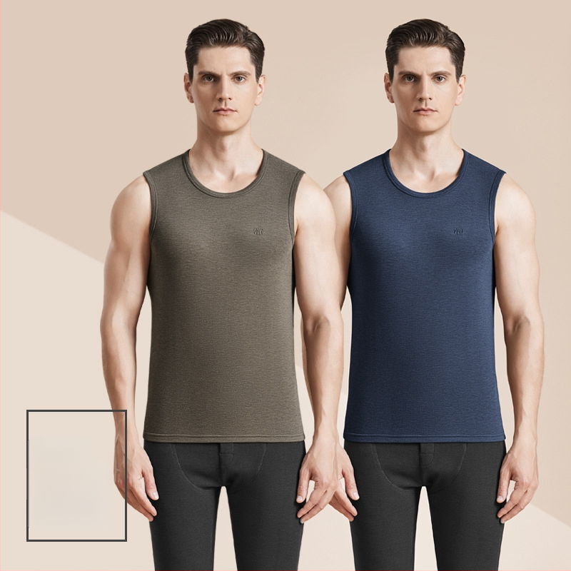 Meeste termiline villane vest antibakteriaalse kahepoolse veluuriga, paks 3-kihiline konstruktsioon, ümmargune kaelus