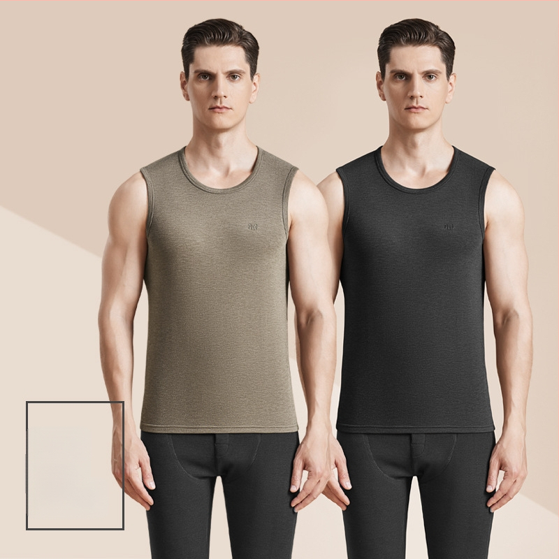 Meeste termiline villane vest antibakteriaalse kahepoolse veluuriga, paks 3-kihiline konstruktsioon, ümmargune kaelus