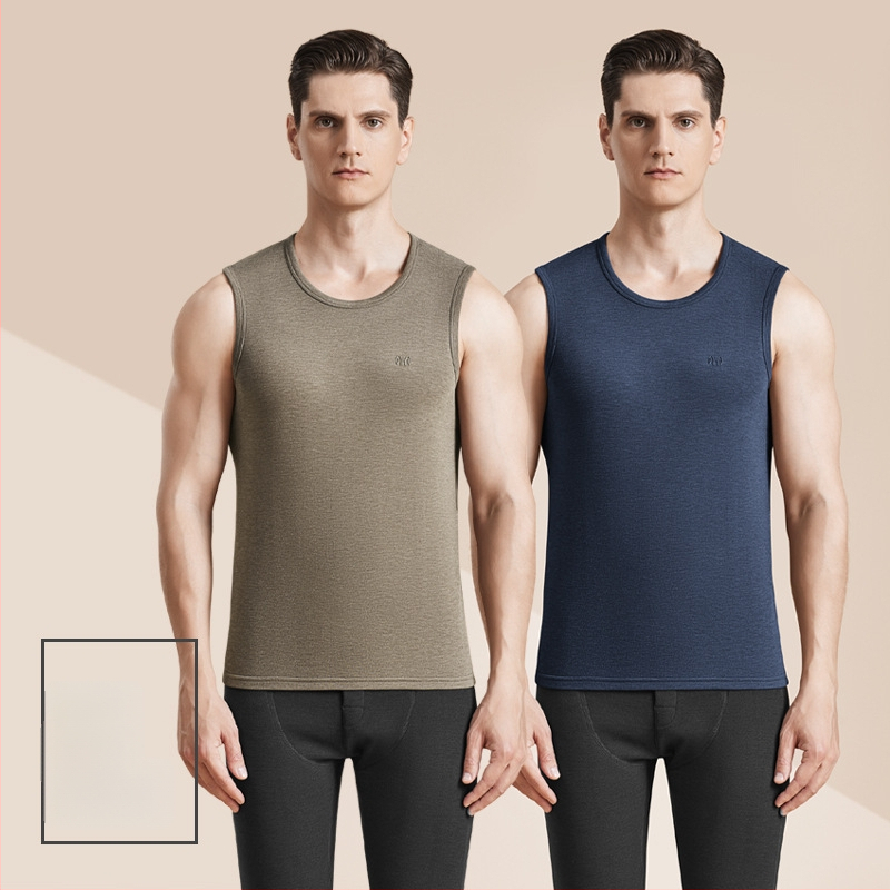 Meeste termiline villane vest antibakteriaalse kahepoolse veluuriga, paks 3-kihiline konstruktsioon, ümmargune kaelus