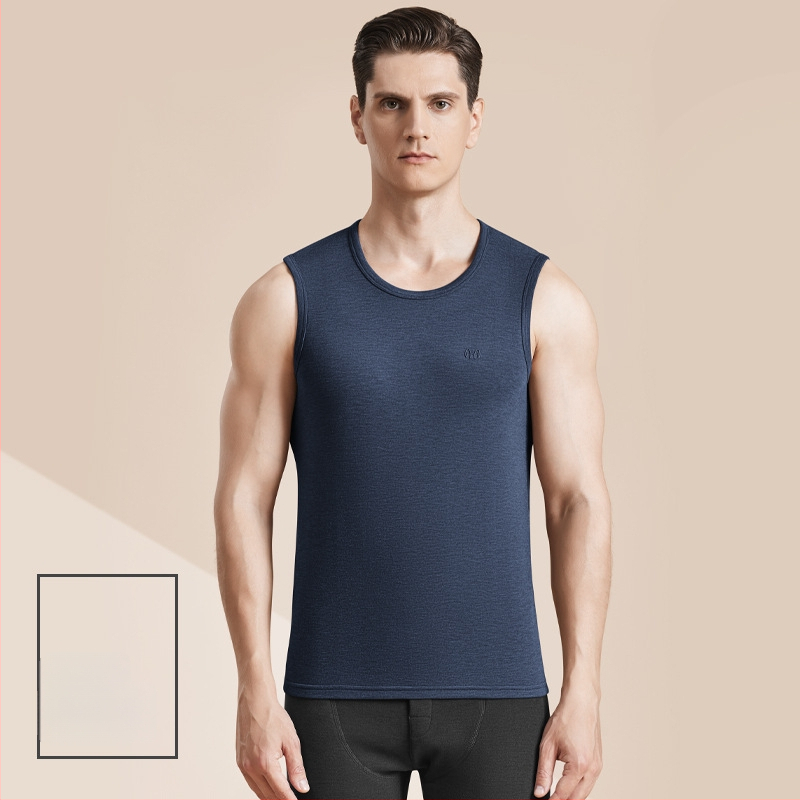 Meeste termiline villane vest antibakteriaalse kahepoolse veluuriga, paks 3-kihiline konstruktsioon, ümmargune kaelus