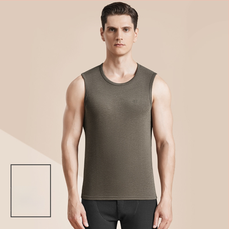 Meeste termiline villane vest antibakteriaalse kahepoolse veluuriga, paks 3-kihiline konstruktsioon, ümmargune kaelus