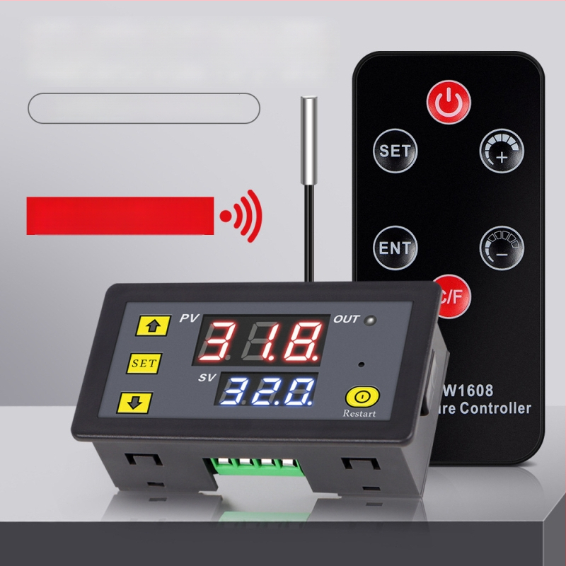 Trickle ZFX-W1608 termostatas su nuotolinio valdymo, skaitmeninis ekranas, temperatūros ir drėgmės dviguba kontrolė, 220V, 1 modulinis montavimas