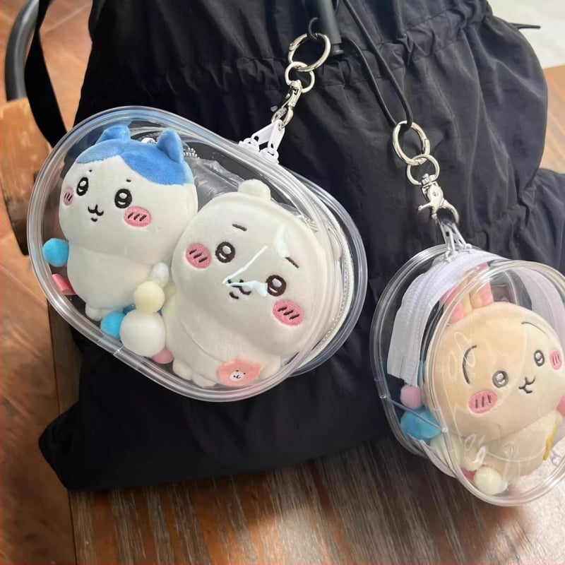 Chiikawa plīšās lellītes aizsargkaste, cilindrisks PVC pārklājums, daudzfunkcionāla ceļojumiem un galda uzglabāšanai.