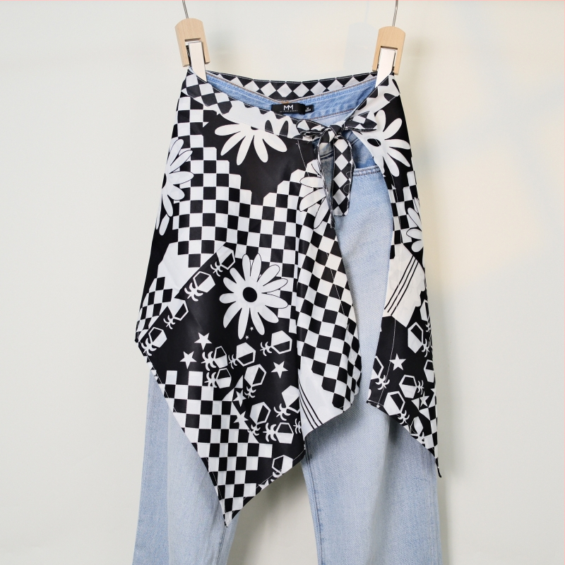 Trükitud blokk-mustriga ebakorrapärane midi seelik polüestrist, 95%+ materjal, tänav hip-hop stiil