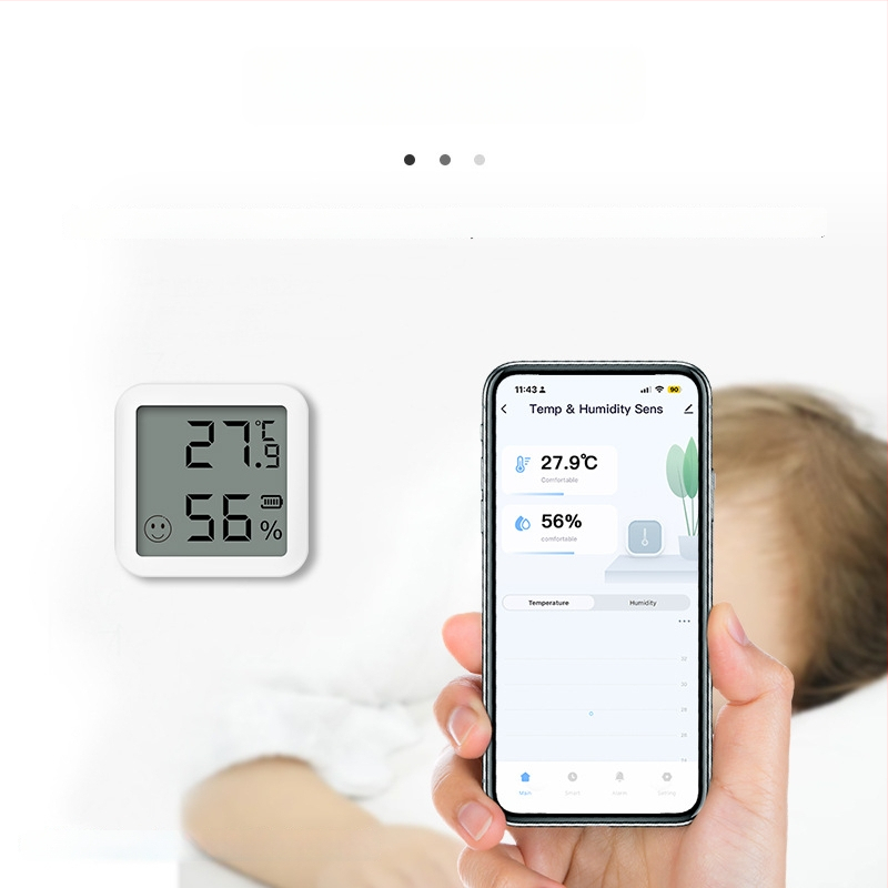 Bluetooth mini elektrinis temperatūros ir drėgmės matuoklis su LCD ekranu, diapazonas -5–55 °C, tikslumas ±0,5 °C
