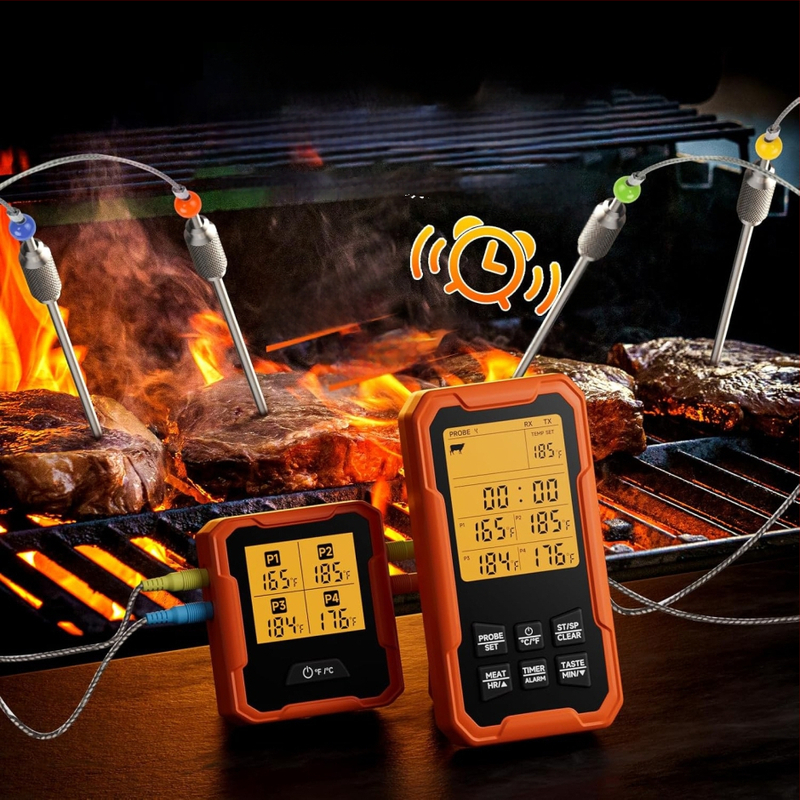 Maisto termometras su 4 jutikliais, Bluetooth belaidis, atsparus vandeniui, nerūdijantis plienas, kepimui ant grotelių
