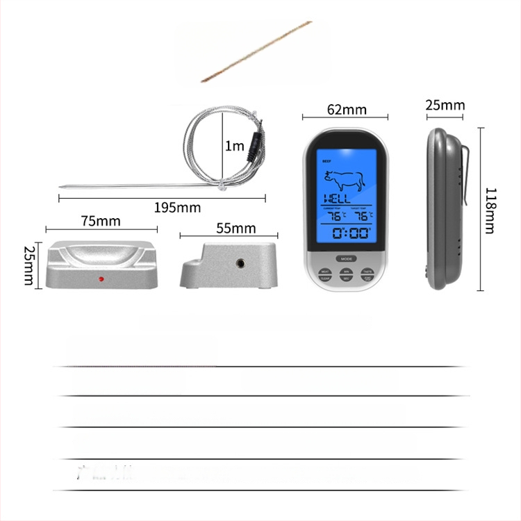 Belaidis barbekiu termometras su išmaniu skaitmeniniu ekranu – virtuvės ir maisto termometras, 1°C raiška, kilmės vieta: Fuzhou, galima pritaikyti, 50 vnt./ dėžėje