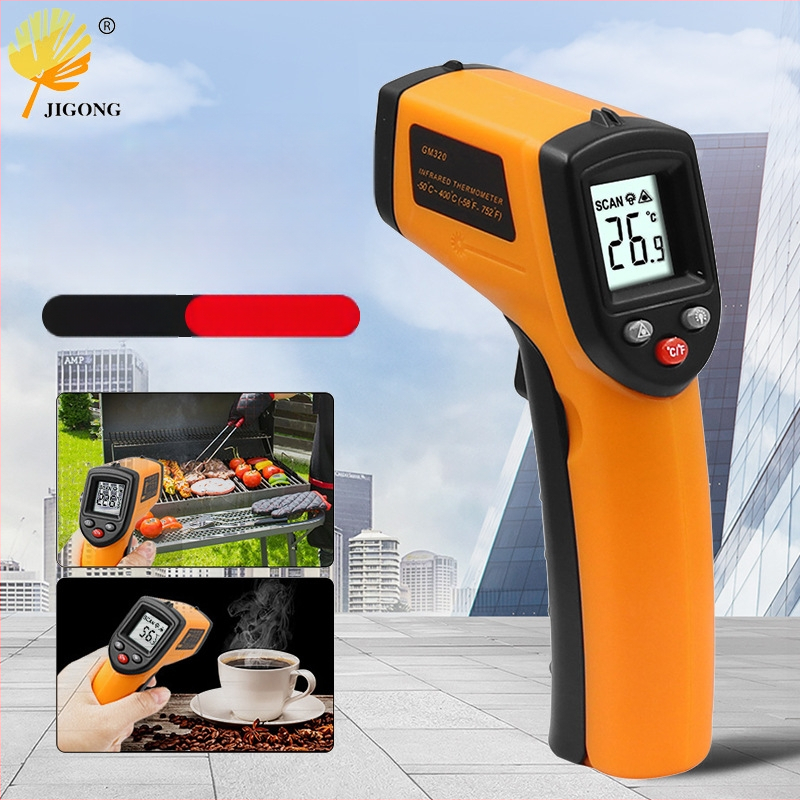 Infraraudonųjų spindulių termometras, rankinis, pramoninis, virtuvei, temperatūros diapazonas -50°C–400°C