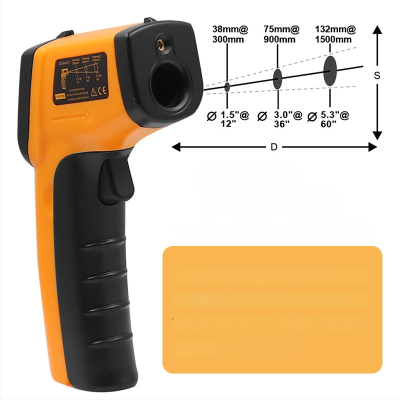 Infraraudonųjų spindulių termometras, rankinis, pramoninis, virtuvei, temperatūros diapazonas -50°C–400°C