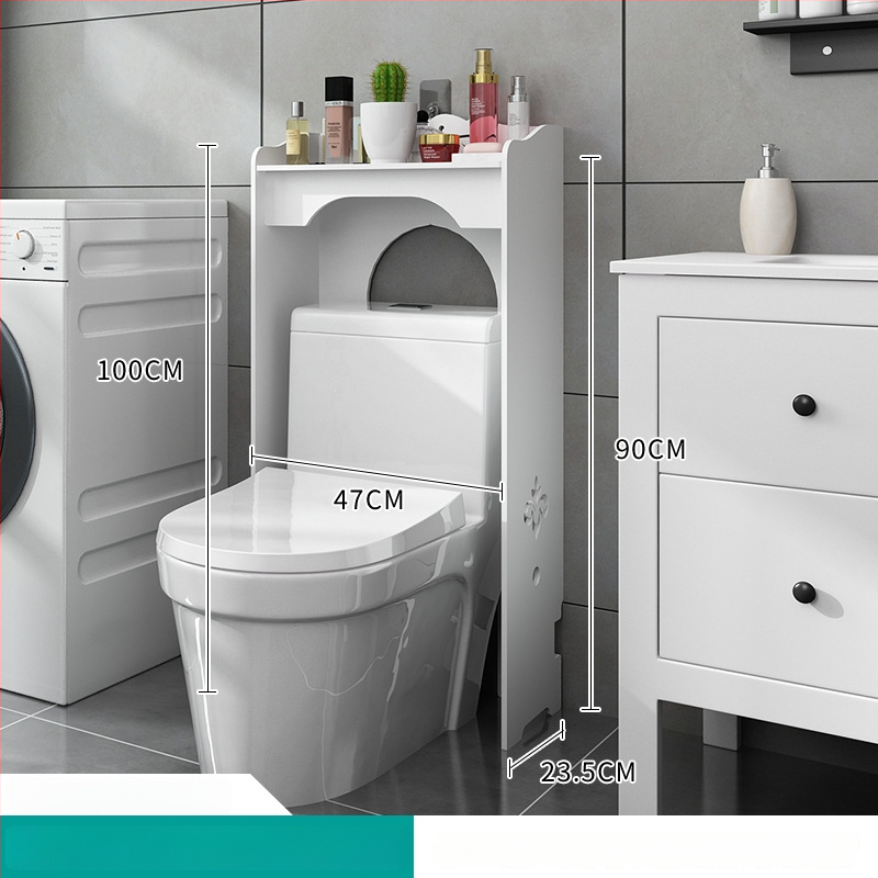 WC un vannas istabas uzglabāšanas plaukts, grīdas stāvošs skapis ar 4 plauktiem, plastmasas ar koksnes-plastmas pārklājumu, 10 kg slodze