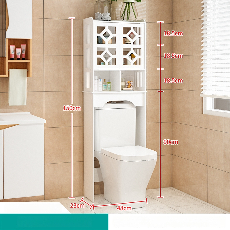 WC un vannas istabas uzglabāšanas plaukts, grīdas stāvošs skapis ar 4 plauktiem, plastmasas ar koksnes-plastmas pārklājumu, 10 kg slodze