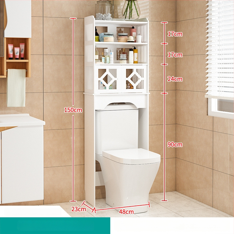 WC un vannas istabas uzglabāšanas plaukts, grīdas stāvošs skapis ar 4 plauktiem, plastmasas ar koksnes-plastmas pārklājumu, 10 kg slodze