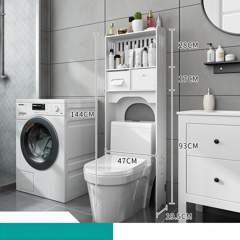 WC un vannas istabas uzglabāšanas plaukts, grīdas stāvošs skapis ar 4 plauktiem, plastmasas ar koksnes-plastmas pārklājumu, 10 kg slodze