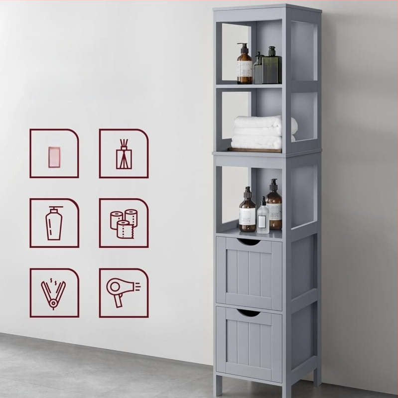 Jin Tailai JTLA-389 5-stāvu vannas istabas uzglabāšanas plaukts ar atvilktni, mūsdienīgs vienkāršs stils