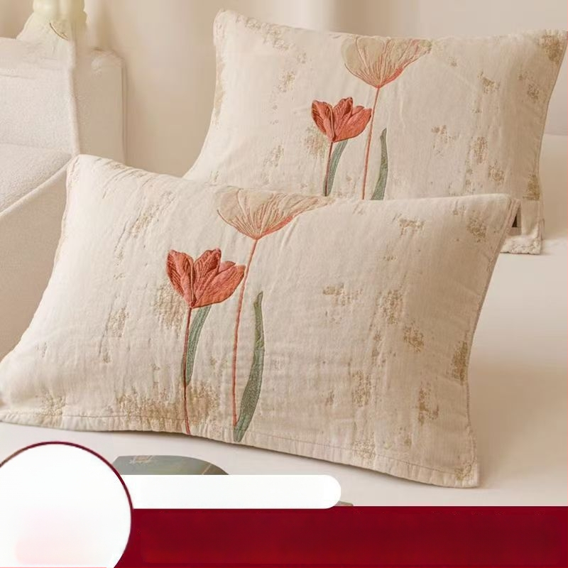 Kahe padja kate komplekt - paksendatud 100% puuvillane gauze, higist imab, libisemiskindel, kõigi aastaaegade jaoks, Jacquard lõngadest