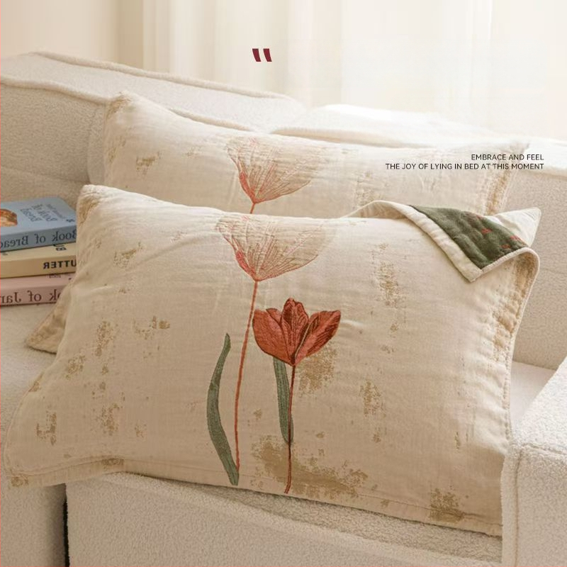 Kahe padja kate komplekt - paksendatud 100% puuvillane gauze, higist imab, libisemiskindel, kõigi aastaaegade jaoks, Jacquard lõngadest