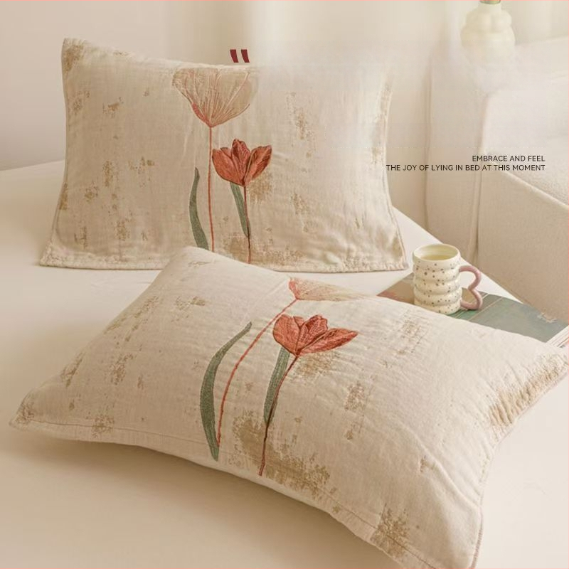 Kahe padja kate komplekt - paksendatud 100% puuvillane gauze, higist imab, libisemiskindel, kõigi aastaaegade jaoks, Jacquard lõngadest