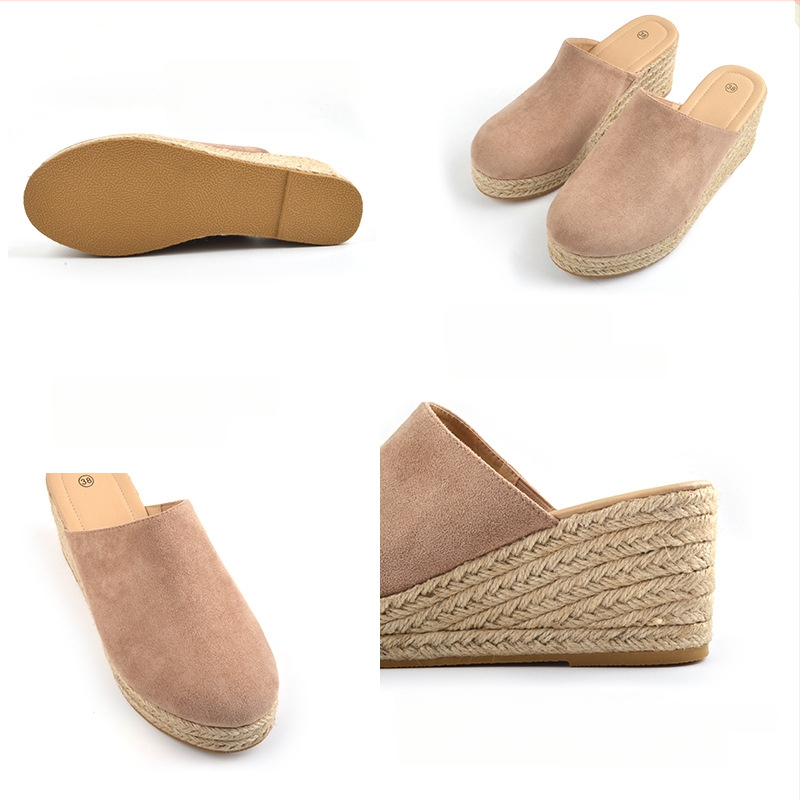 Sieviešu velūra sandales ar klīnu, apaļa purngala, ikdienas stilā, papēža augstums 6–8 cm, TPR zole