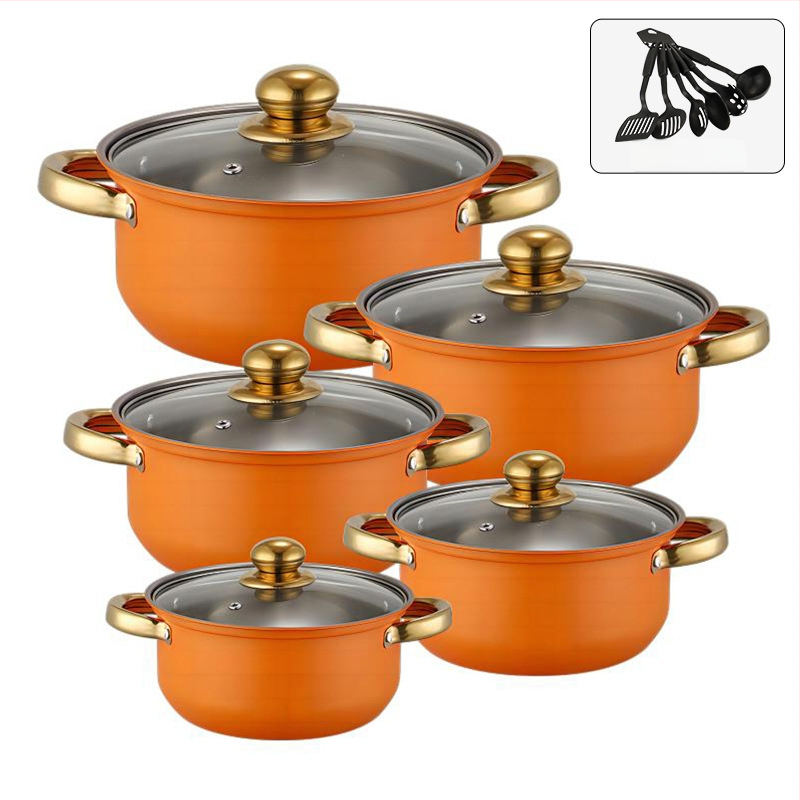 Poti komplekt 400-sarja roostevabast terasest, suitsuvaba pott, klaas kaas, ühilduvus üldise pliidiga, 10-osaline komplekt