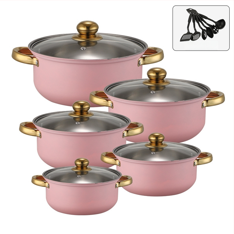 Poti komplekt 400-sarja roostevabast terasest, suitsuvaba pott, klaas kaas, ühilduvus üldise pliidiga, 10-osaline komplekt