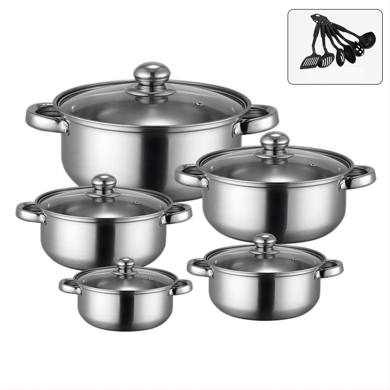 Poti komplekt 400-sarja roostevabast terasest, suitsuvaba pott, klaas kaas, ühilduvus üldise pliidiga, 10-osaline komplekt