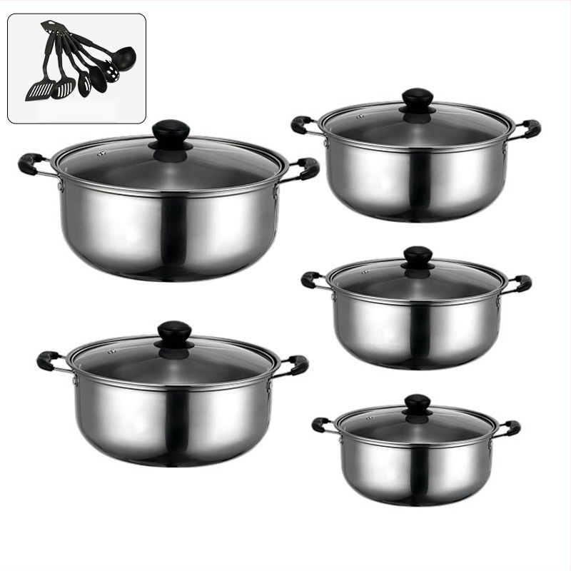 Poti komplekt 400-sarja roostevabast terasest, suitsuvaba pott, klaas kaas, ühilduvus üldise pliidiga, 10-osaline komplekt