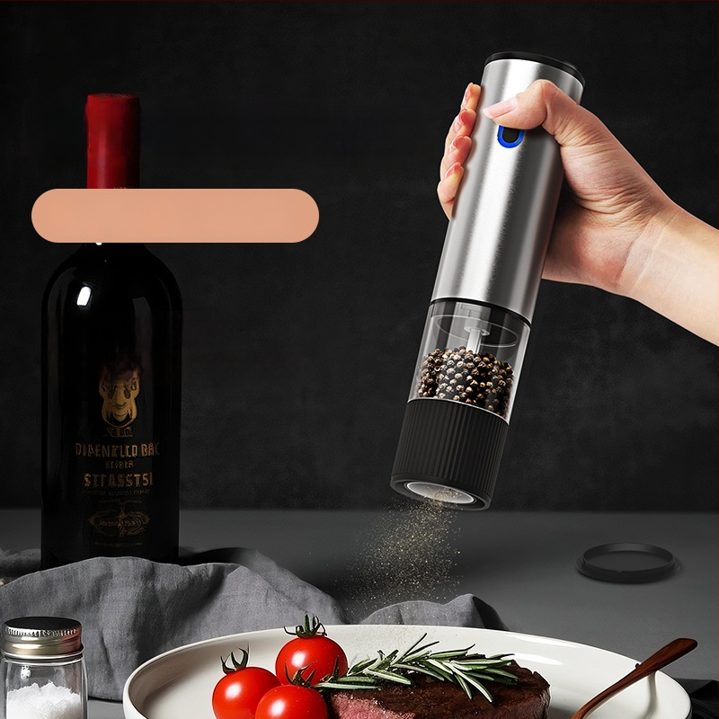 Elektriline vürtsimõõtja köögis, mitmekülgne musta pipra, Sichuani pipra ja meresoola jaoks; roostevabast terasest korpus; elektriline kasutus; käsitsi jahvatamine